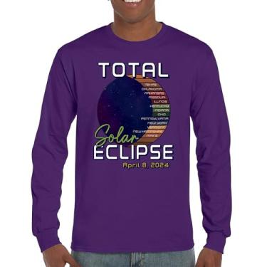 Imagem de Camiseta de manga comprida Total Solar Eclipse Path Relógio apenas com óculos de eclipse 8 de abril de 2024 Festa Astronomia Sol Lua, Roxa, P