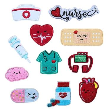 Imagem de KLORIZ 11 peças adorável enfermeira coração cérebro cápsula bandagem bordado ferro no remendo desenho animado crianças acessórios de roupas DIY