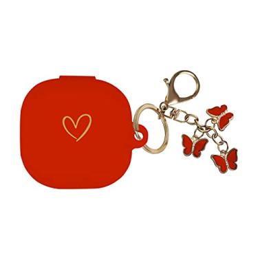 Imagem de AIIEKZ Compatível com Samsung Galaxy Buds FE/Buds 2 / Buds Pro/Buds Live/Buds 2 Pro, capa de silicone macio com padrão de coração dourado com chaveiro de borboleta fofo para meninas e mulheres