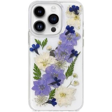 Imagem de Abbery Capa para iPhone 15 Pro, transparente, branca, azul, roxa, design de flor, borboleta, fofo, macio, TPU (poliuretano termoplástico) verdadeiro, seca, floral, estética, proteção à prova de choque