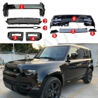 Imagem de 9 peças de kits de carroceria preto brilhante modificado para para-choque dianteiro traseiro serve para Land Rover Defender 110 90 130 2020 2021 2022 2023 2024 2025