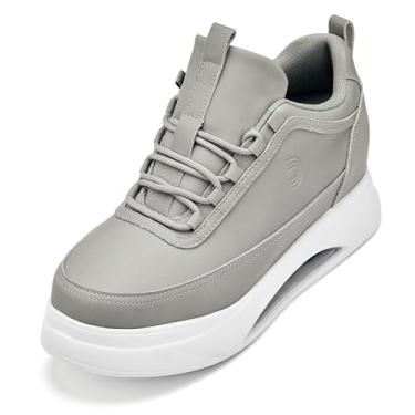 Imagem de CALTO Tênis masculino invisível que aumenta a altura – Tênis de plataforma alta grosso – 8 cm mais alto, Sola cinza/branca pomba, 39