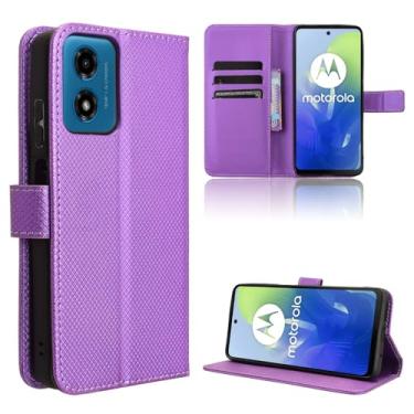 Imagem de Elubugod Capa de couro compatível com Motorola Moto G24, capa flip de couro PU compatível com Motorola Moto G04 capa roxa