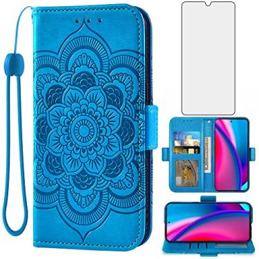 Imagem de Asuwish Capa de telefone para BLU G91s capa carteira com protetor de tela de vidro temperado e suporte de couro flip para cartão de crédito suporte flor pulseira acessórios para celular azul G 91s 6,8