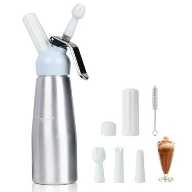Imagem de VIGIND Dispensador profissional de chantilly, recipiente de chantilly de 500 ml, máquina de chantilly de alumínio resistente com 3 bicos decorativos, usa carregadores de creme N2O padrão de 8 g
