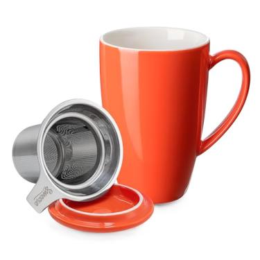 Imagem de Sweese Xícara de chá com infusor e tampa, caneca de chá segura para micro-ondas com alça - Copo de porcelana de 425 g para chá de água quente e quente - Copo infusor de chá de qualidade para bebedor