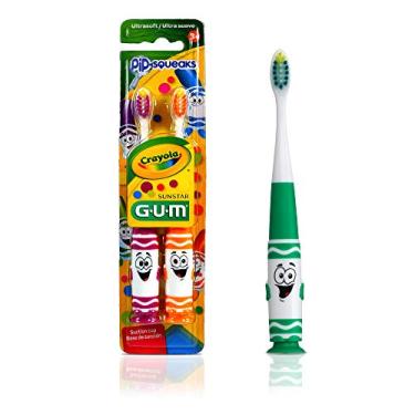 Imagem de Escova Dental Infantil GUM Crayola Pip Squeak, cerdas macias, com 2 unid., Gum, Sortidas