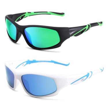 Imagem de LIU·WEN Óculos de sol polarizados de beisebol esportivo infantil – Tons flexíveis para meninos e meninas de 4 a 12 anos, Lente B3 preta/verde + lente branca/azul, Medium