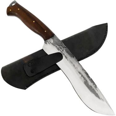 Imagem de Facão Fighter Artesanal 10` Aço Carbono 5160 Full Tang 4mm Cabo Madeira Imbuia com Bainha