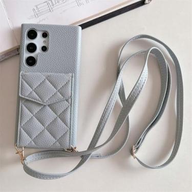 Imagem de Carteira de couro treliça flip card case para Samsung S24 Ultra S23 FE S22 Plus A55 A35 A15 A54 A24 A14 A53 A23 Capa de cordão, azul, para Samsung A13