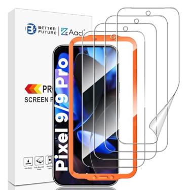 Imagem de AACL Pacote com 4 películas protetoras de tela para Google Pixel 9/9 Pro [Sem vidro] Filme híbrido Pixel 9/Pixel 9 Pro sem bolhas [compatível com impressão digital] [híbrido 7H]