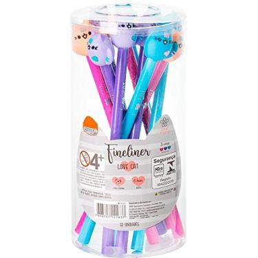 Imagem de Pote com 12 Canetas Com Ponta Porosa, BRW, Fineliner, 0.4 mm, Cat, 3 Cores