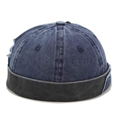 Imagem de Namzi Boné masculino elegante algodão lavado sem aba Docker Sailor Cap azul, Azul, 0