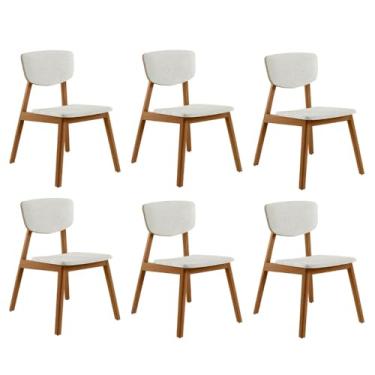 Imagem de Kit 6 Cadeiras Decorativas Sala de Jantar Madeira Maciça Lang Linho Off White/Mel G13 - Gran Belo