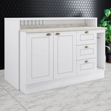 Imagem de Bancada de Cozinha Kit Ilha Gourmet Americana 2 Portas 3 Gavetas Ripado Branco - Henn