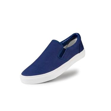 Imagem de Tênis masculino clássico de cano baixo, mocassins, de lona, largo, com palmilha macia, casual, para homens, sapatos de caminhada confortáveis, tênis sem cadarço para homens, Azul marino, 42