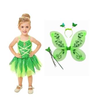 Imagem de Vestido Fantasia Infantil Tinkerbell Fada Fadinha Sininho + KIT Tiara Varinha Asa (GG(8 a 10 Anos))