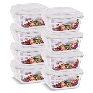 Imagem de Conjunto 8 Potes Vidro Hermético Trava Quadrado 520ml Marmita