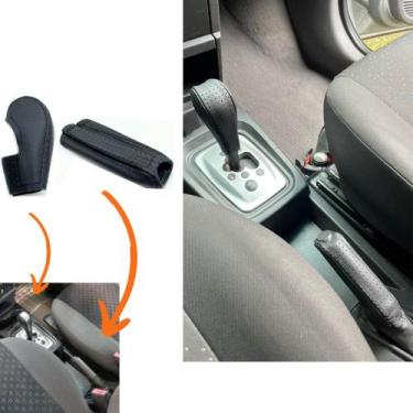 Imagem de Kit Capa Couro Manopla Câmbio Automático E Alavanca Freio Mão Meriva M