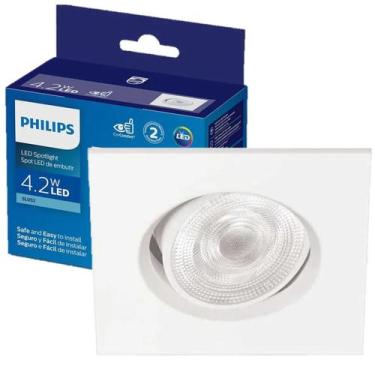 Imagem de Kit 9 Spot Led Philips Quadrado Embutir 4.2w Luz Quente 2700K