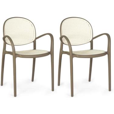 Imagem de Kit 2 Cadeiras de Jantar Roma com Braço para Sala e Cozinha - Branco/C