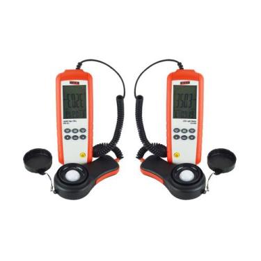 Imagem de Kit 2 Luxímetro Digital Escala 40 A 400000 Lux Memoria 99 Medições Reg