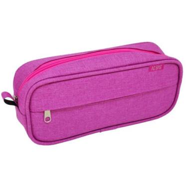 Imagem de Estojo Material Escolar Organizador com 2 divisórias Rosa Para Faculda