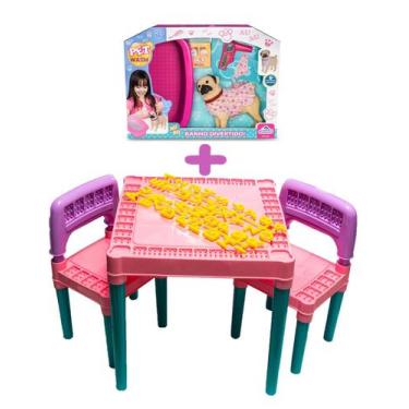 Imagem de Kit Mesa Infantil 2 Cadeiras Com Pet Shop Cachorro Brinquedo - Tritec 