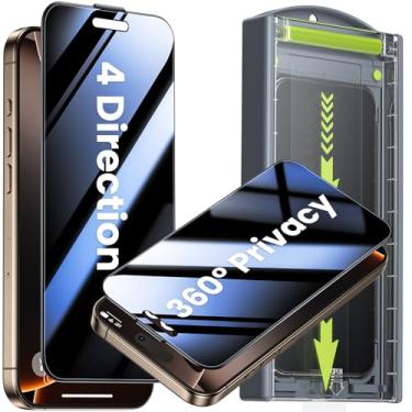 Imagem de WSKEN Protetor de tela de privacidade para iPhone 16 Pro - [4 Way 360 Anti-Spy] [Remoção automática de poeira e zero bolhas] 4 direções anti peep inquebrável vidro temperado para 16 Pro 6,3 polegadas,