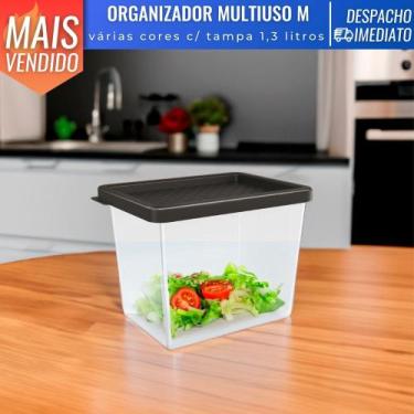Imagem de Pote Organizador Geladeira Multiuso Com Tampa 1,3l Plástico Cozinha Po