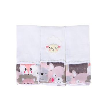 Imagem de Fralda de Boca Bordada Estampada Para Bebês Menina Menino 03 Peças - M