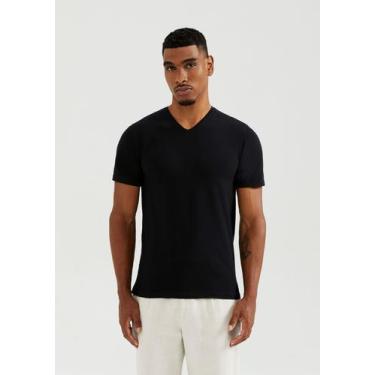 Imagem de Camiseta Básica Masculina Manga Curta Slim Gola V - Hering, P, Preto