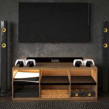 Imagem de Rack Estante Bancada Gamer Geek Madeira Com Metal Sem Led Incluso - E-