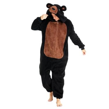 Imagem de dressfan Pijama unissex felpudo fofo de urso urso fantasia de Halloween pijamas de Natal presentes para mulheres e homens, Preto, P