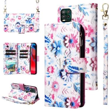 Imagem de Furill Capa carteira para Moto G Stylus 5G 2021 com alça de pulso alça de ombro transversal de couro flor com zíper bolsa protetora para cartão protetor de telefone Motorola GStylus G5 XT2131DL