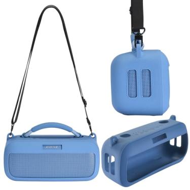 Imagem de Hzycwgone Capa para alto-falante portátil Bose SoundLink Max, capa de silicone para Bose Soundlink Max Travel Protective Skin Bolsa de ombro acessórios (capa azul)