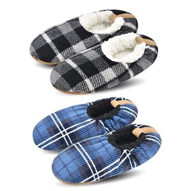 Imagem de DICUIRD Meias masculinas de sola macia com garras, chinelos aconchegantes e quentes com forro de lã de ovelha com parte inferior antiderrapante, chinelos felpudos para casa, Treliça cinza e malha