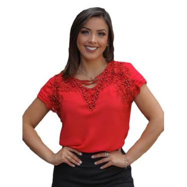 Imagem de Blusa feminina plus size manga curta crepe barata g1 g2 g3 - R.S MODAS