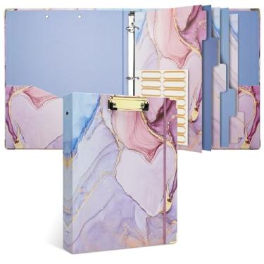 Imagem de Vienrose Fichário com 3 anéis de 2,5 cm, fichário com prancheta para papel tamanho carta, com bolso, divisórias de abas e protetores de folha transparentes para escola, escritório e trabalho, mármore rosa