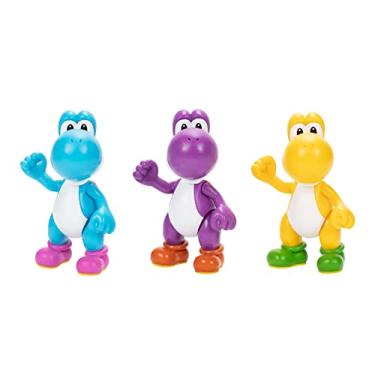 Imagem de Nintendo Yoshi 3-Pack Action Figures, 4 Inch / 10cm Authentic Super Mario Figures Includes Yellow Yoshi, Purple Yoshi and Light-Blue Yoshi, Ideal for Ages 3+