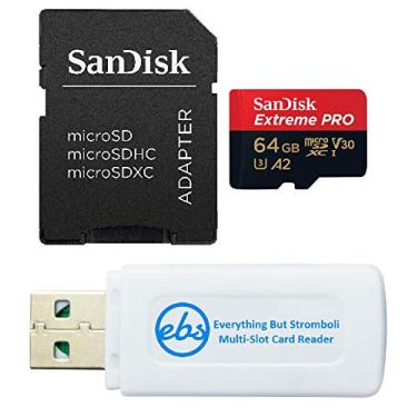 Imagem de Cartão de memória SanDisk 64GB Extreme PRO microSD com adaptador compatível com DJI Air 3S, Air 3 Drone e OSMO Action 4 (SDSQXCU-064G-GN6MA) Pacote com 1 leitor de cartão Everything But Stromboli