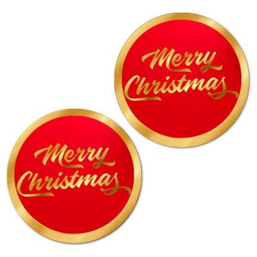 Imagem de 126 adesivos de Feliz Natal, etiquetas brilhantes redondas grandes de 2,5 cm, ótimas para presentes de época de férias, sacolas de presente, cartões, envelopes, caixas, etiquetas e suprimentos. Feito