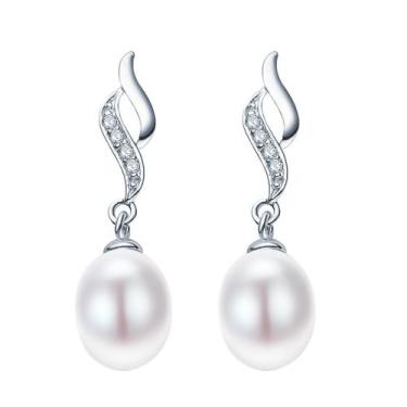 Imagem de Brincos de Pérola Natural em Cravejados em Prata925 Moda Feminina - MH