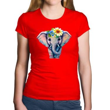 Imagem de Baby Look Algodão Elefante E Flores - Foca na Moda, Vermelho, GGG