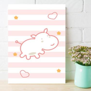 Imagem de Placa Decorativa MDF Infantil Hipopótamo Rosa 20x30cm - Quartinhos