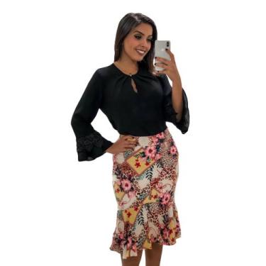 Imagem de Blusa moda evangélica plus size manga 3/4 barata sku: bmlp10 - R.S MOD