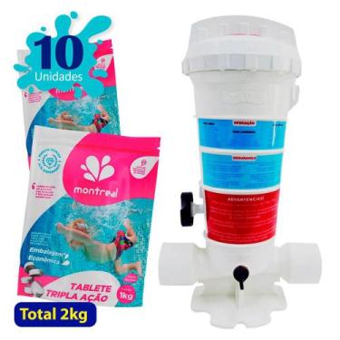 Imagem de Dosador de Cloro Automático 2kg Sodramar  + 10 Pastilhas de Cloro Mont