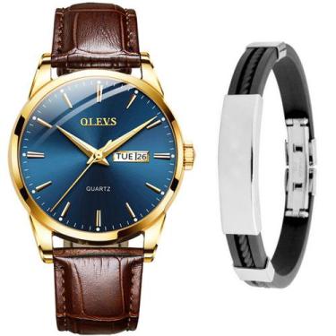Imagem de Relógio Masculino Dourado Casual Olevs De Luxo + Bracelete