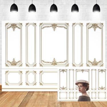 Imagem de DORCEV Moldura europeia branca de 2,4 x 1,8 m para fotografia vintage quarto interior moldura francesa retrô estilo tribunal fundo moderno castelo casa papel de parede adulto criança aniversário