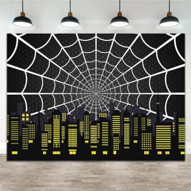Imagem de Lofaris 2,1 x 1,5 m desenho animado super-herói cidade pano de fundo urbana visão noturna boom cidade edifícios fundo preto super cidade tema festa de aniversário banner suprimentos horizonte